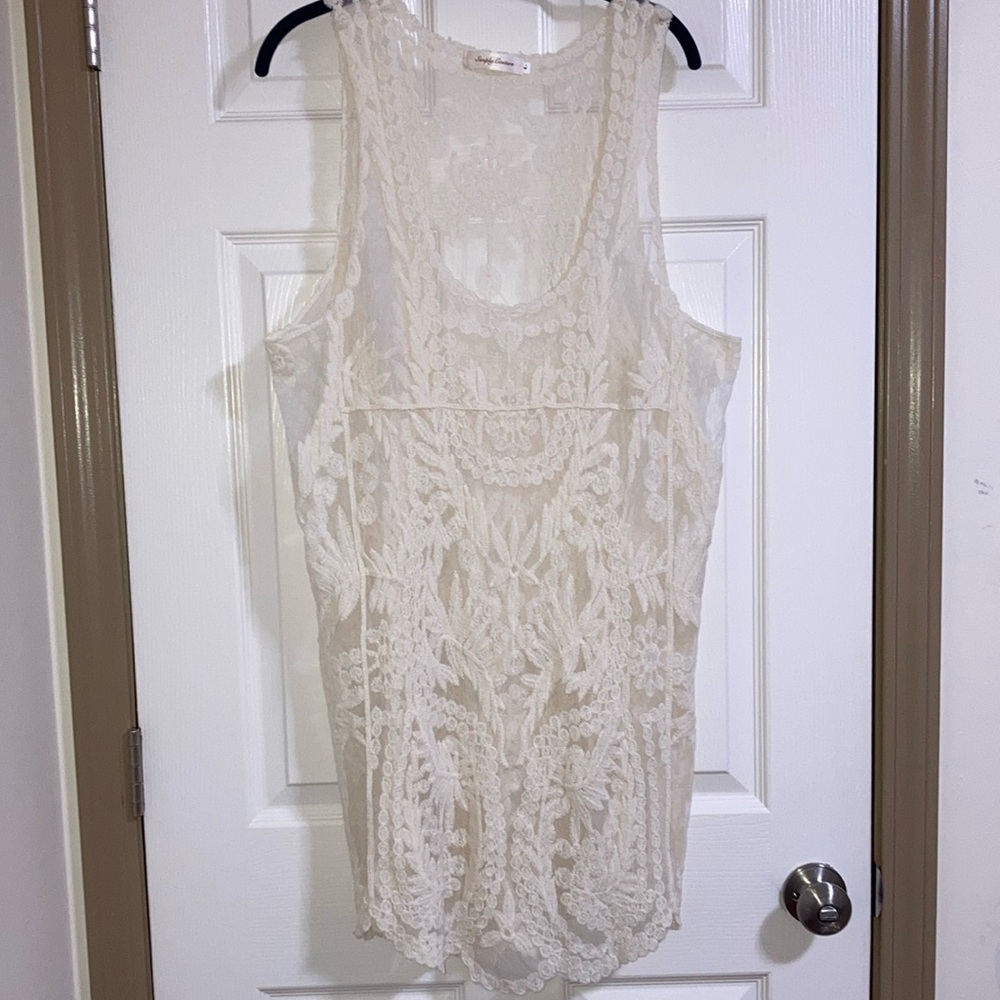 Simply Couture size large cream color sheer lace swimsuit coverup or dress